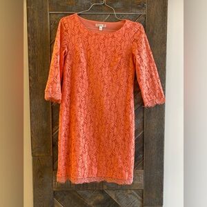 London Times Vibrant Coral Lace Dress